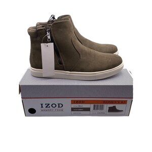 Size 8.5 Izod Women's New Mila Zip Sneaker Boot Gray Faux Suede Memory Foam